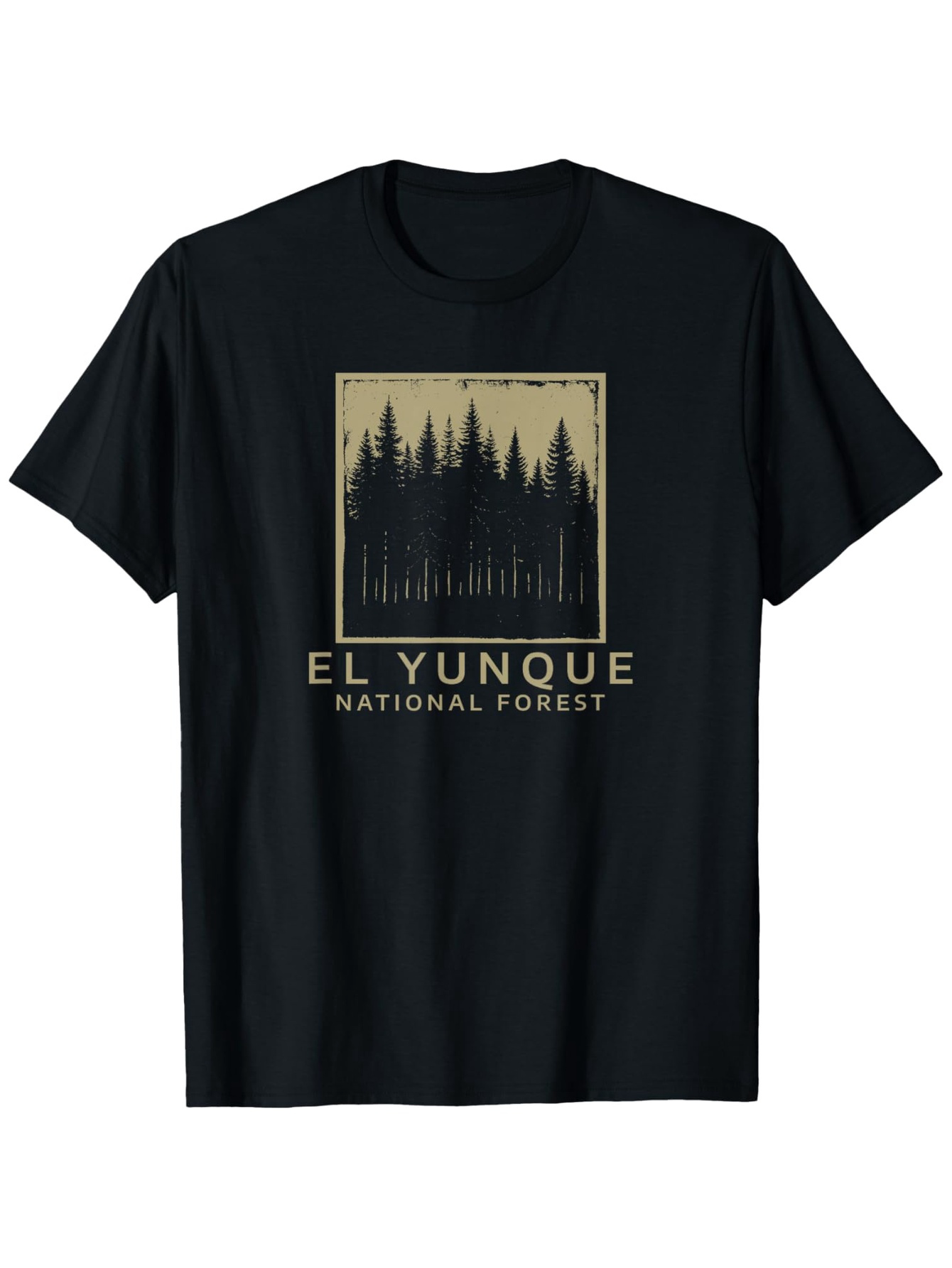 Men's Graphic T-Shirt El Yunque National Forest Among Silhouetted Pine Trees Under Golden Skies