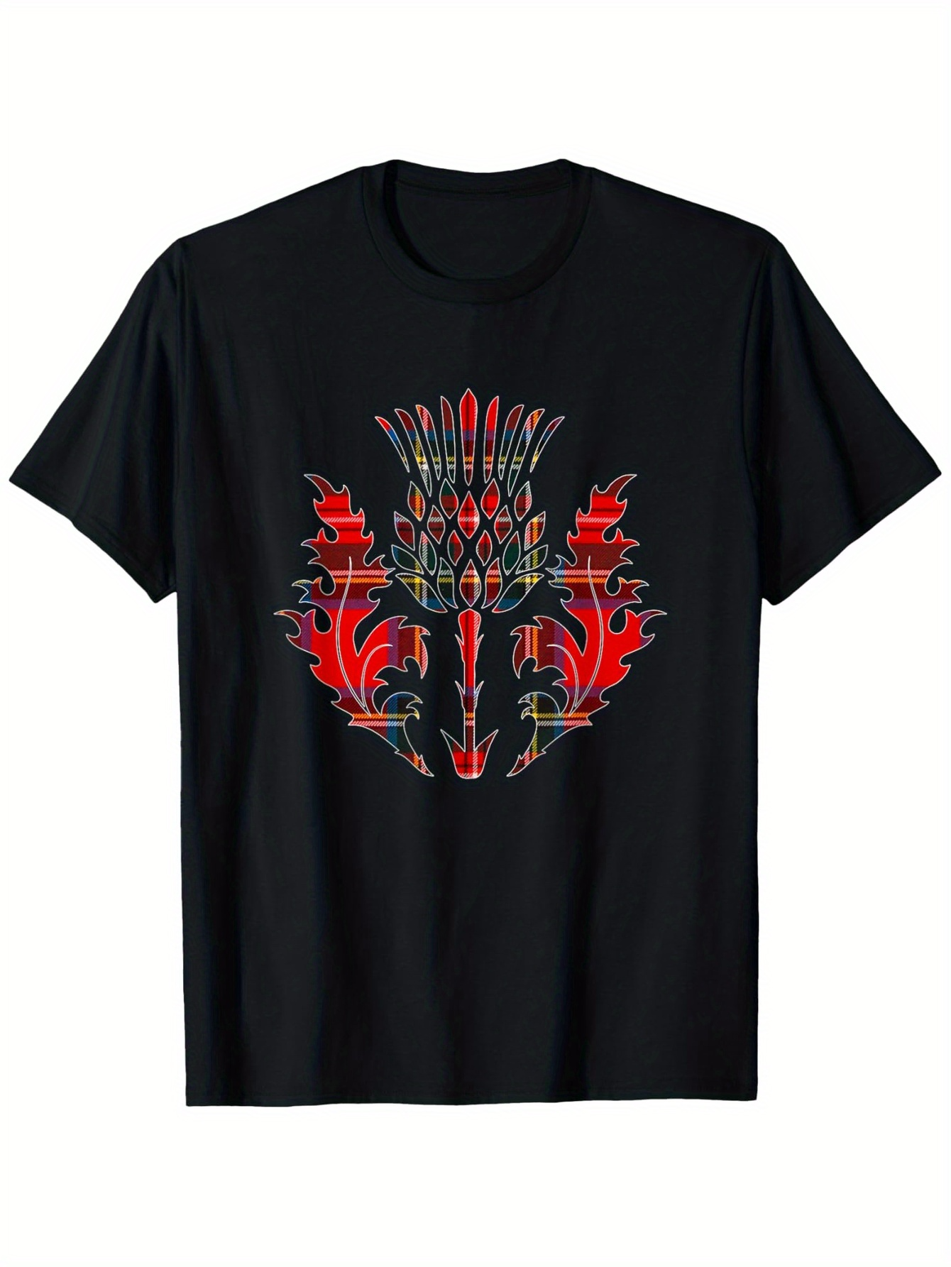 Men's Graphic T-Shirt Intricate Red Abstract Botanical Patterns With Ornamental Tribal Motifs Mask