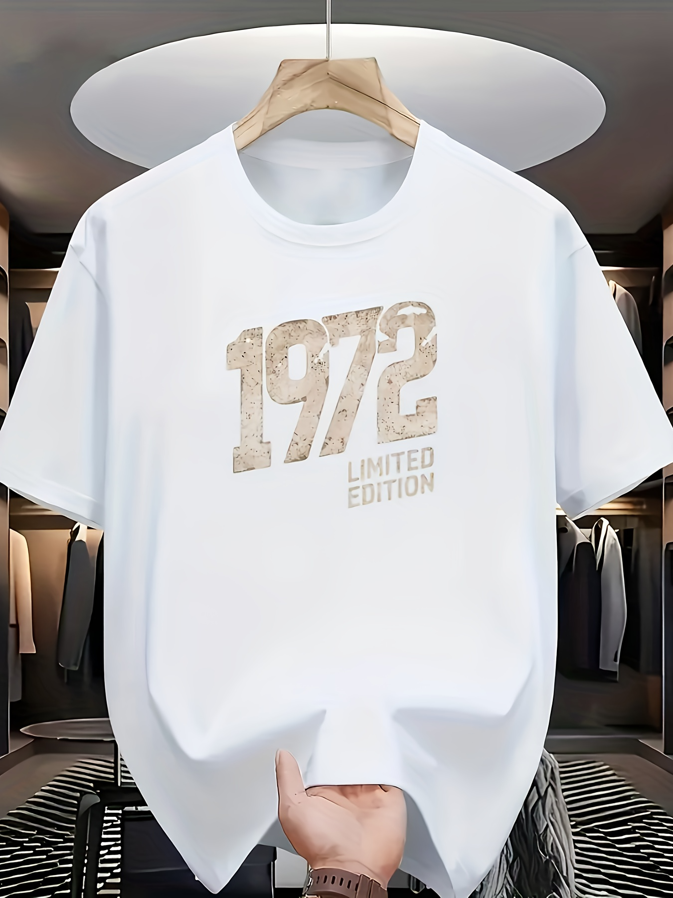 Men's Graphic T-Shirt Limited Edition Beige Numbers With Textured Print Featuring 1972