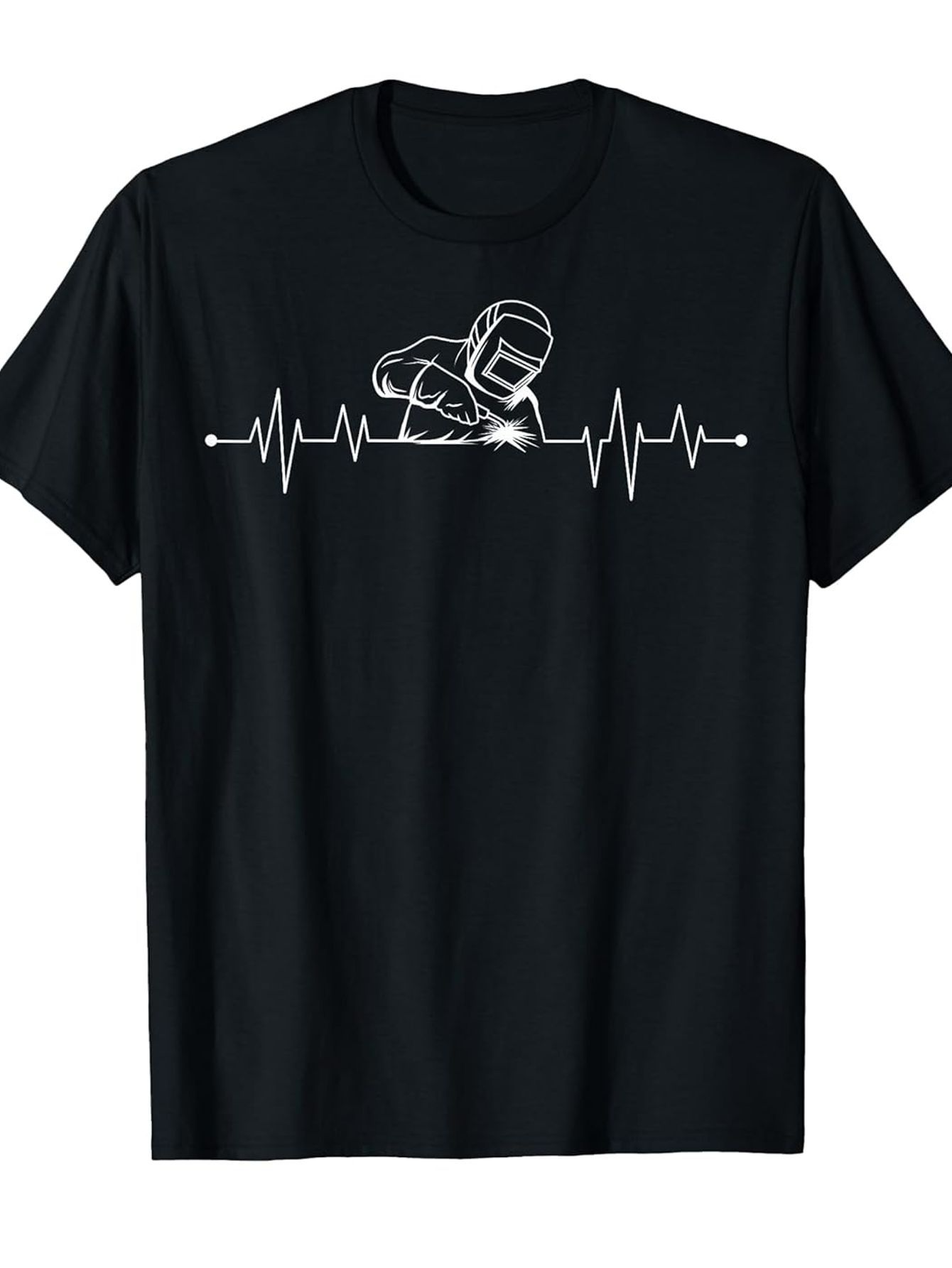 Men's Graphic T-Shirt Heartbeat Line With Skilled Welder Working On Metal Surface