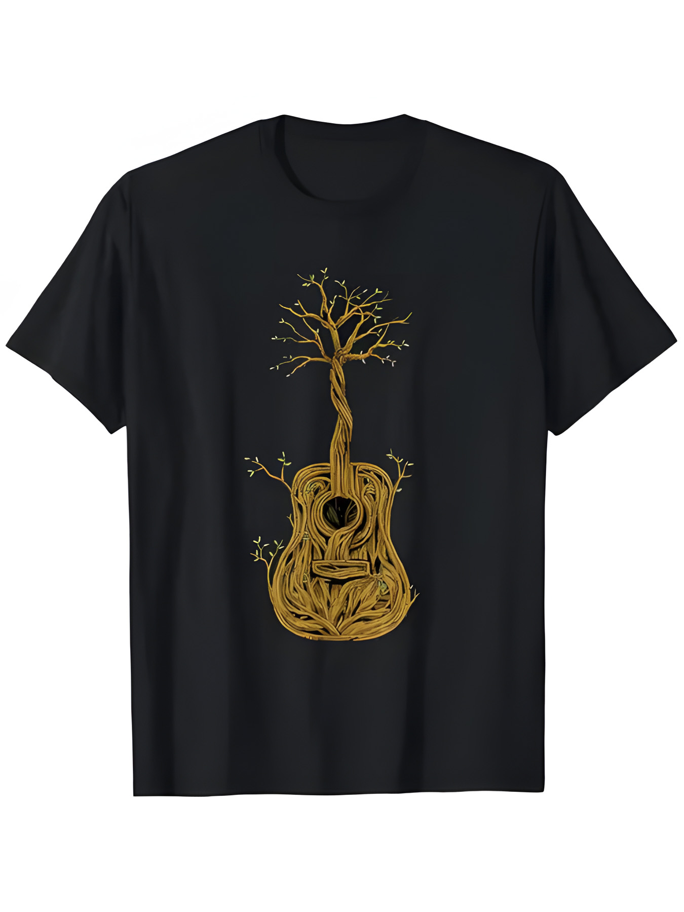 Men's Graphic T-Shirt Golden Tree Branches Growing From An Acoustic Guitar Design