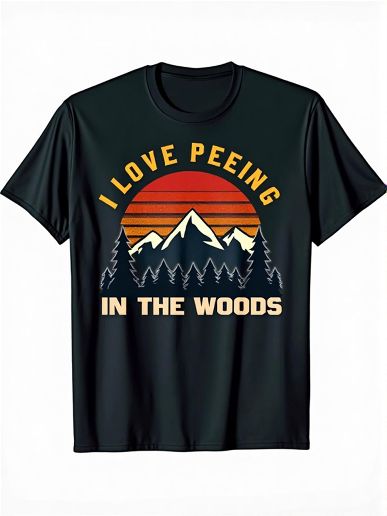 Men's Graphic T-Shirt I Love Peeing In The Woods Colorful Sunset Mountains Forest Adventure