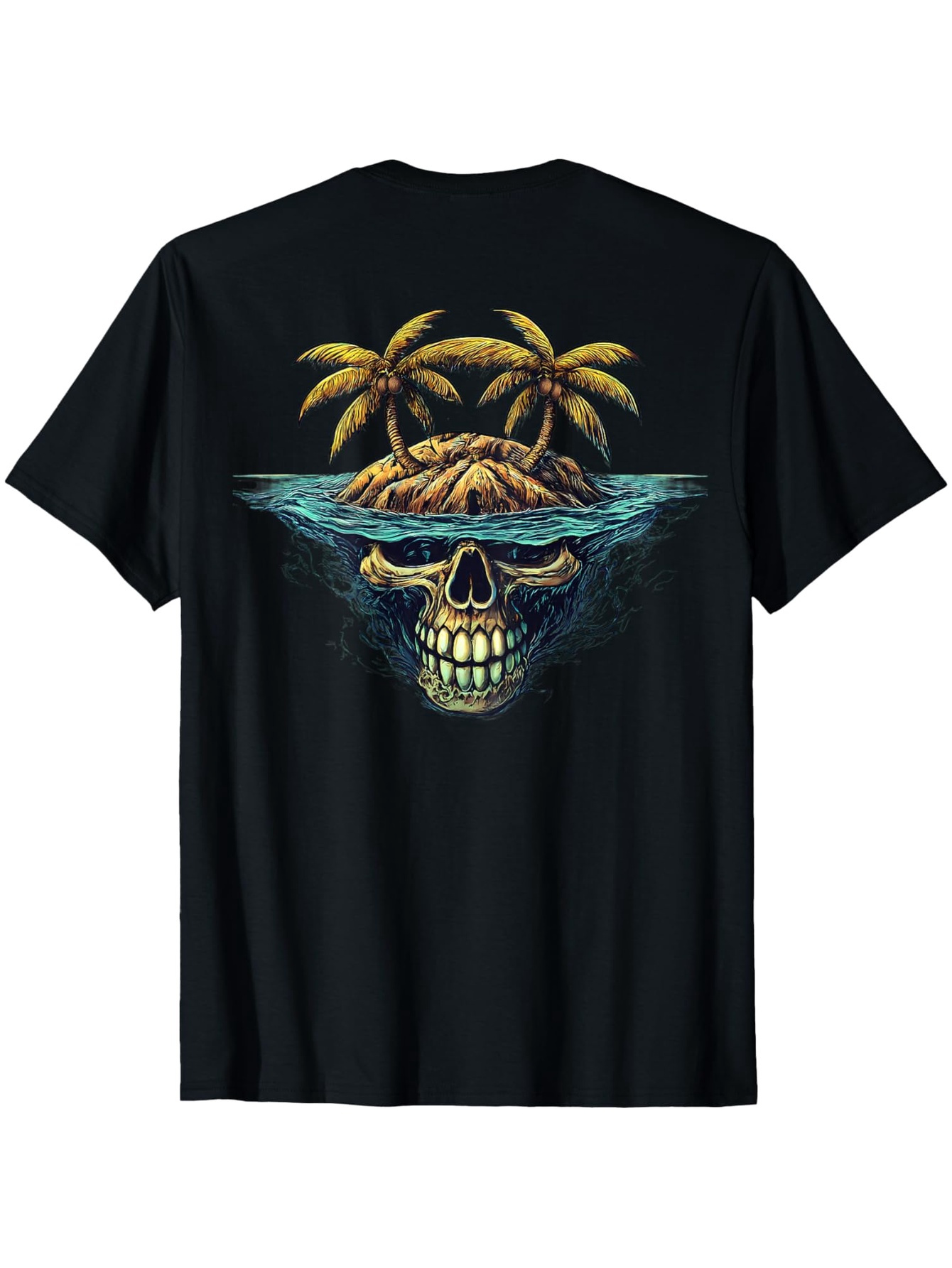 Men's Graphic T-Shirt Tropical Island Reflected With Water Among Surreal Submerged Skull