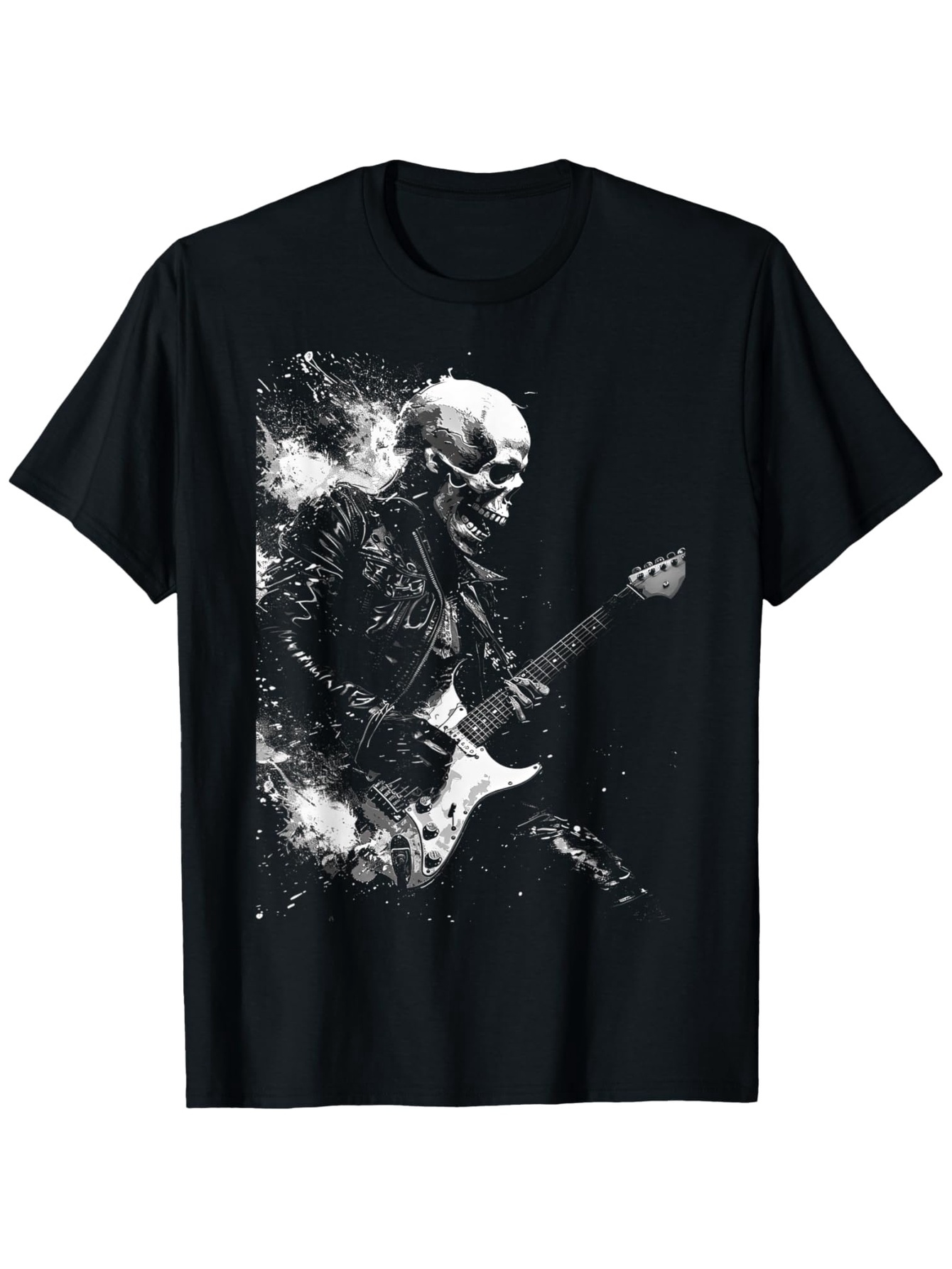 Men's Graphic T-Shirt Explosive Rock Music Skulls With Electric Guitar Vivid Energy Amid Dark Shadows