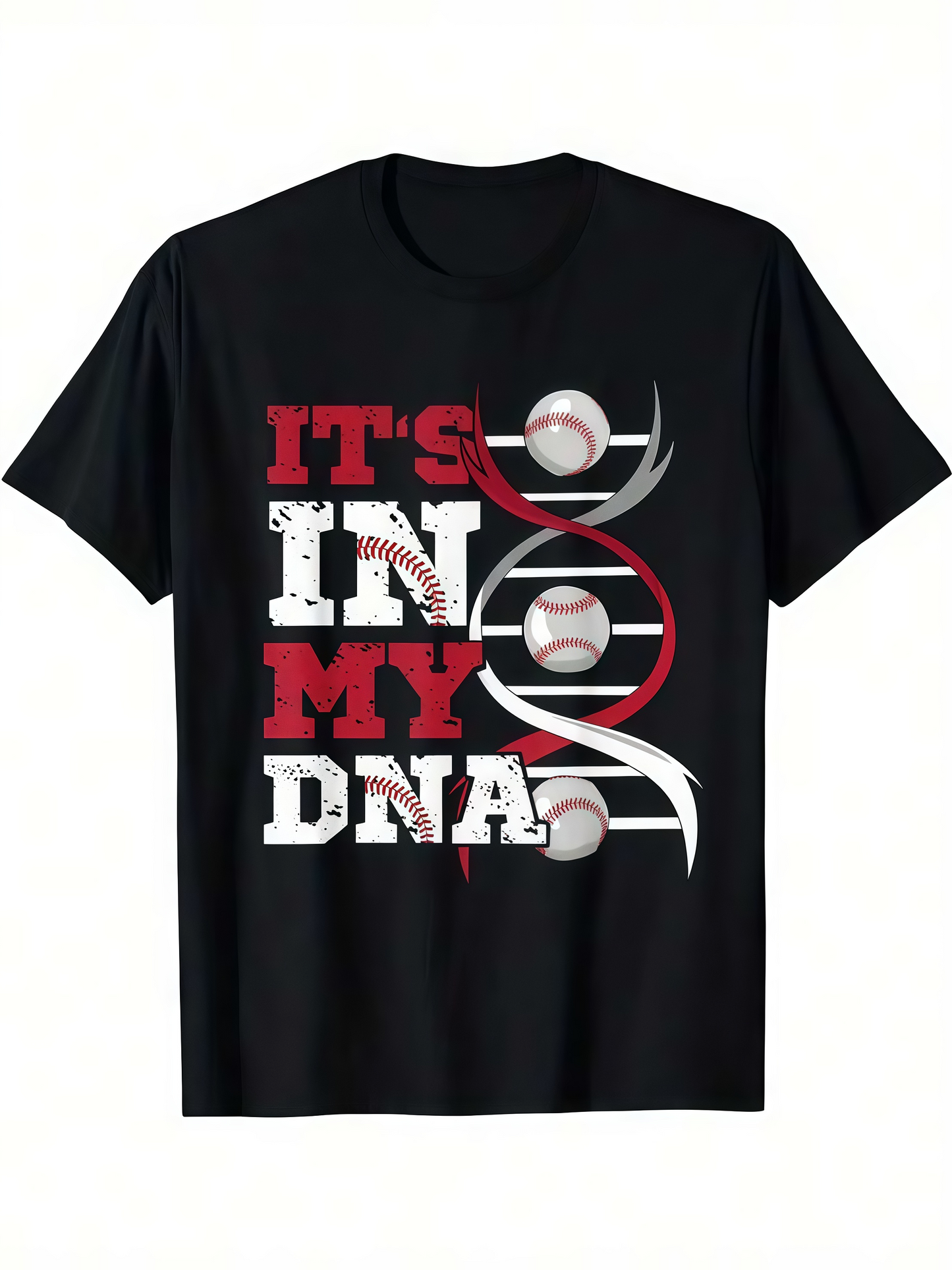 Men's Graphic T-Shirt Its In My DNA With Baseballs And Double Helix Symbol