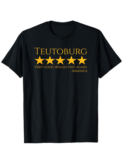 Men's Graphic T-Shirt Teutoburg Five Golden Stars With Review Text Underneath On Black T Shirt