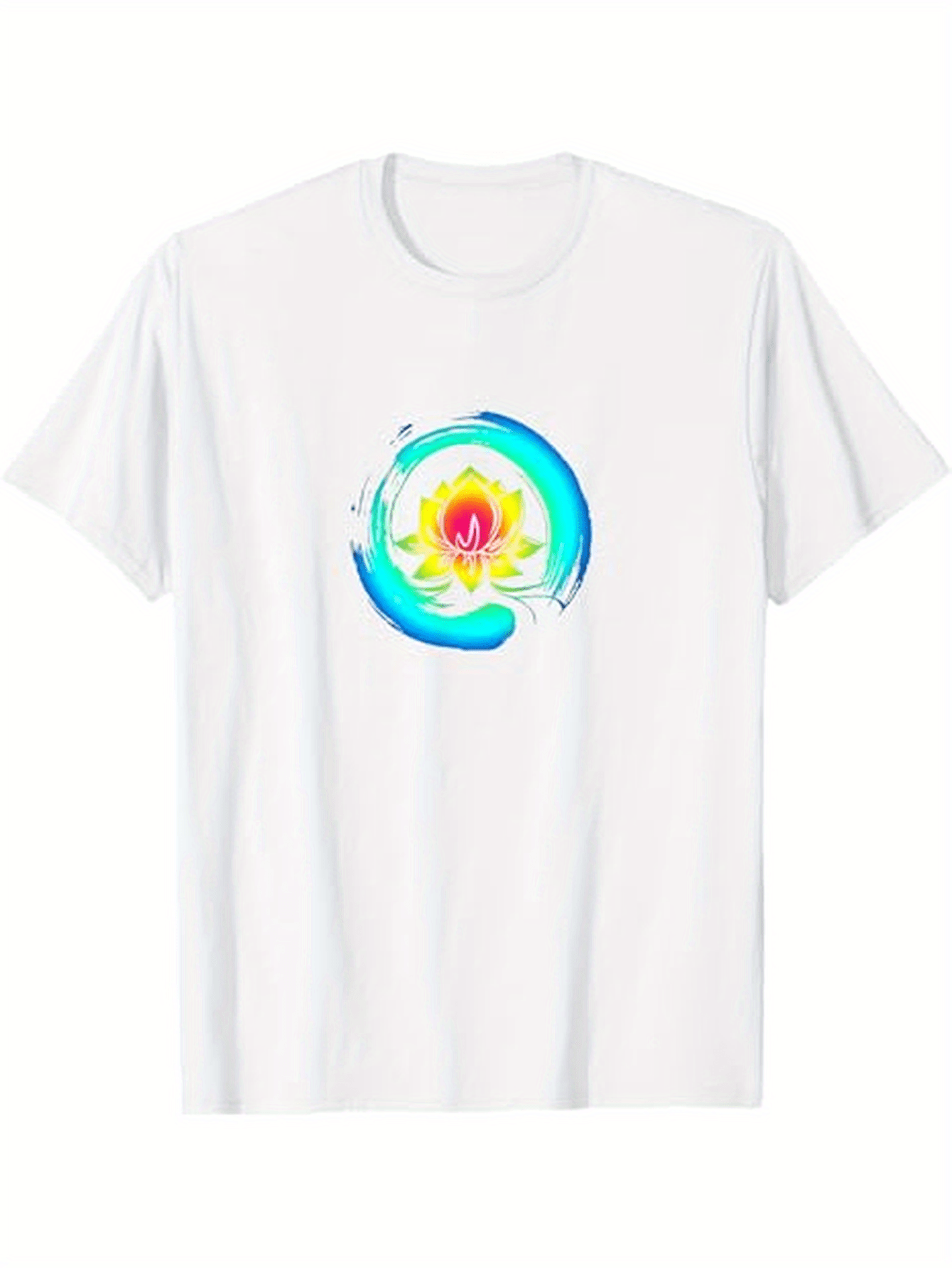 Men's Graphic T-Shirt Radiant Blue Watercolor Swirl Encircling A Pink Blooming Lotus Flower