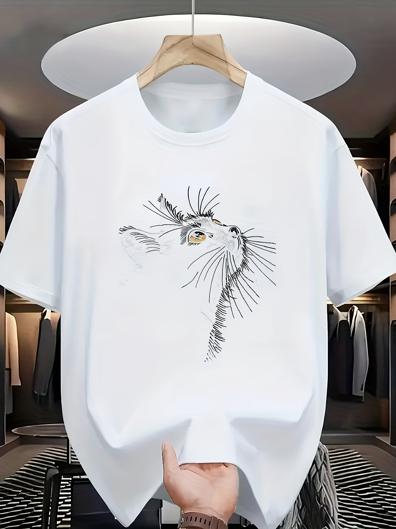 Men's Graphic T-Shirt Abstract Ink Strokes With Artistic Feather And Gaze Of Majestic Bird