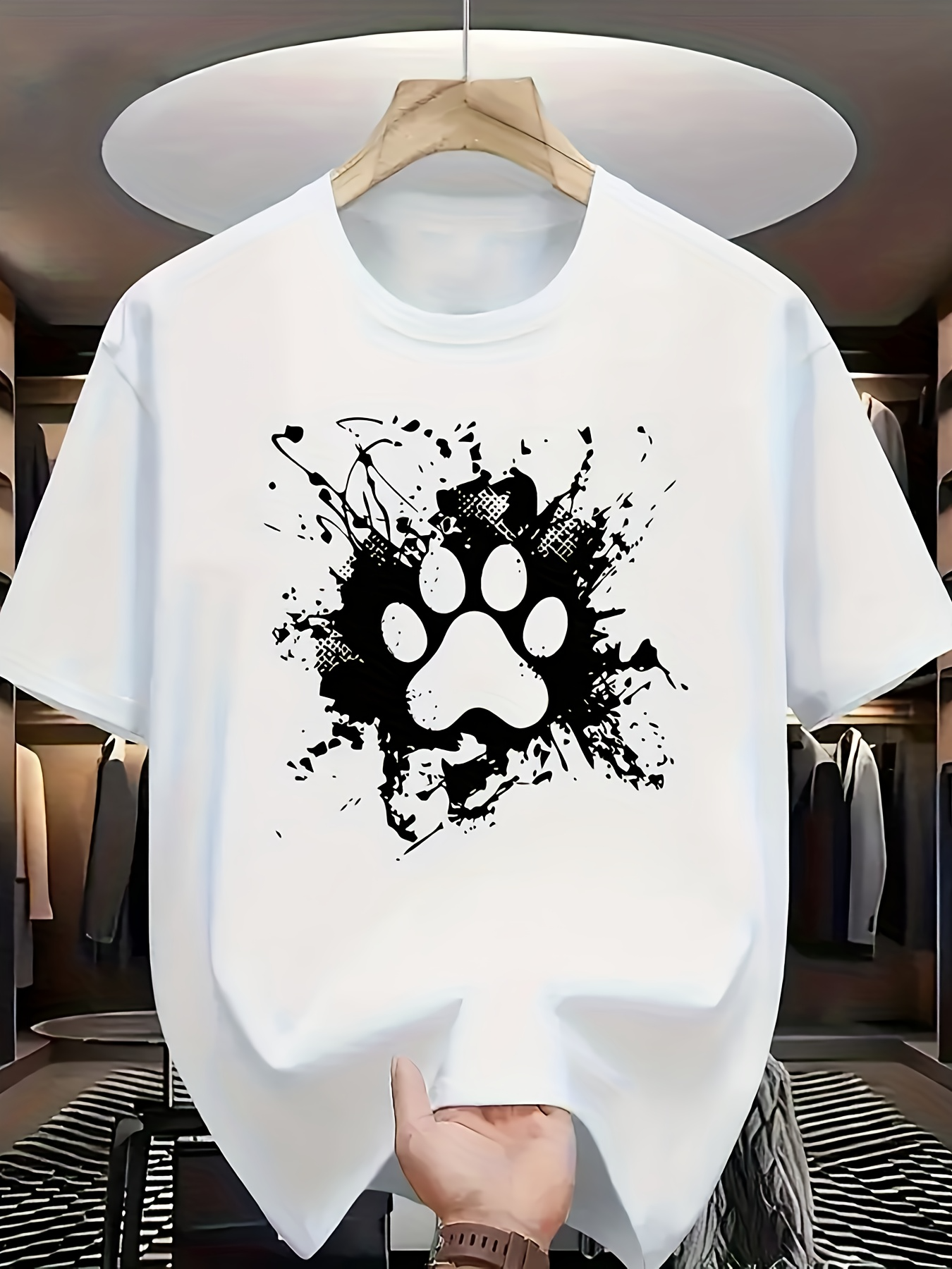 Men's Graphic T-Shirt Abstract Ink Splash With A Bold Paw Print Design