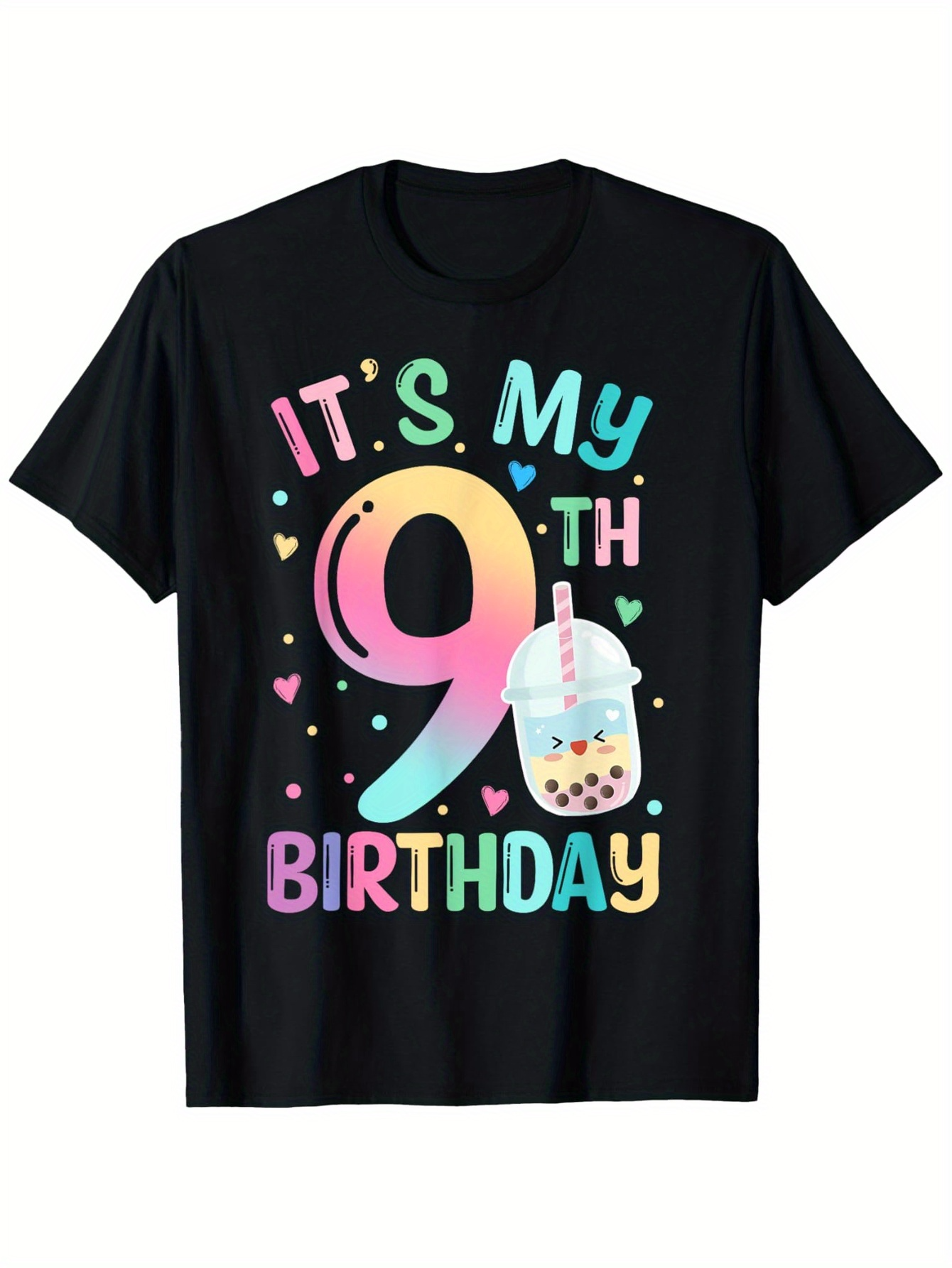 Men's Graphic T-Shirt Its My Ninth Birthday With Colorful Bubble Tea Drink Graphic