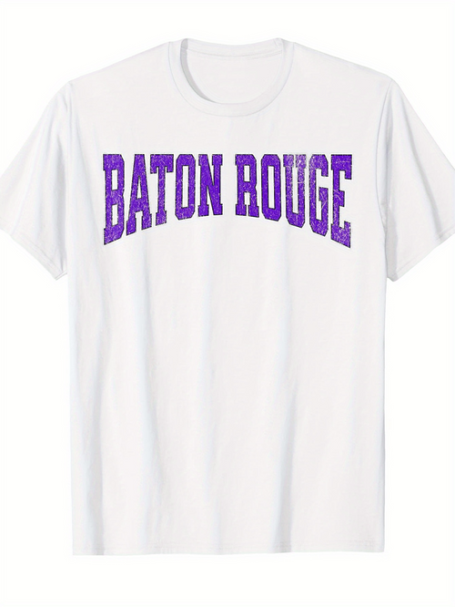 Men's Graphic T-Shirt Baton Rouge Bold Purple Letters On Classic White Cotton T Shirt