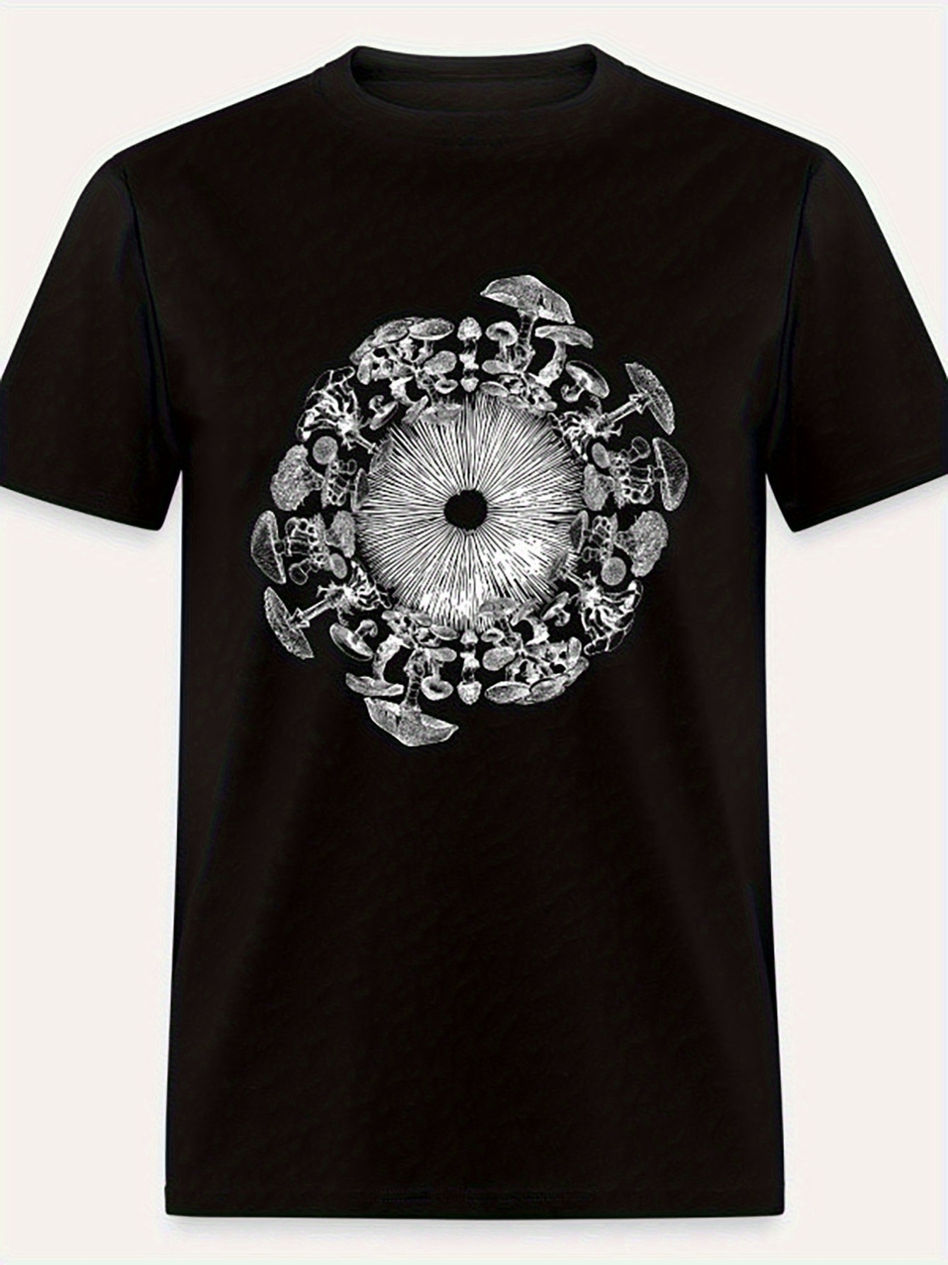 Men's Graphic T-Shirt Intricate Mandala Pattern With Surrounding Wild Forest Mushrooms