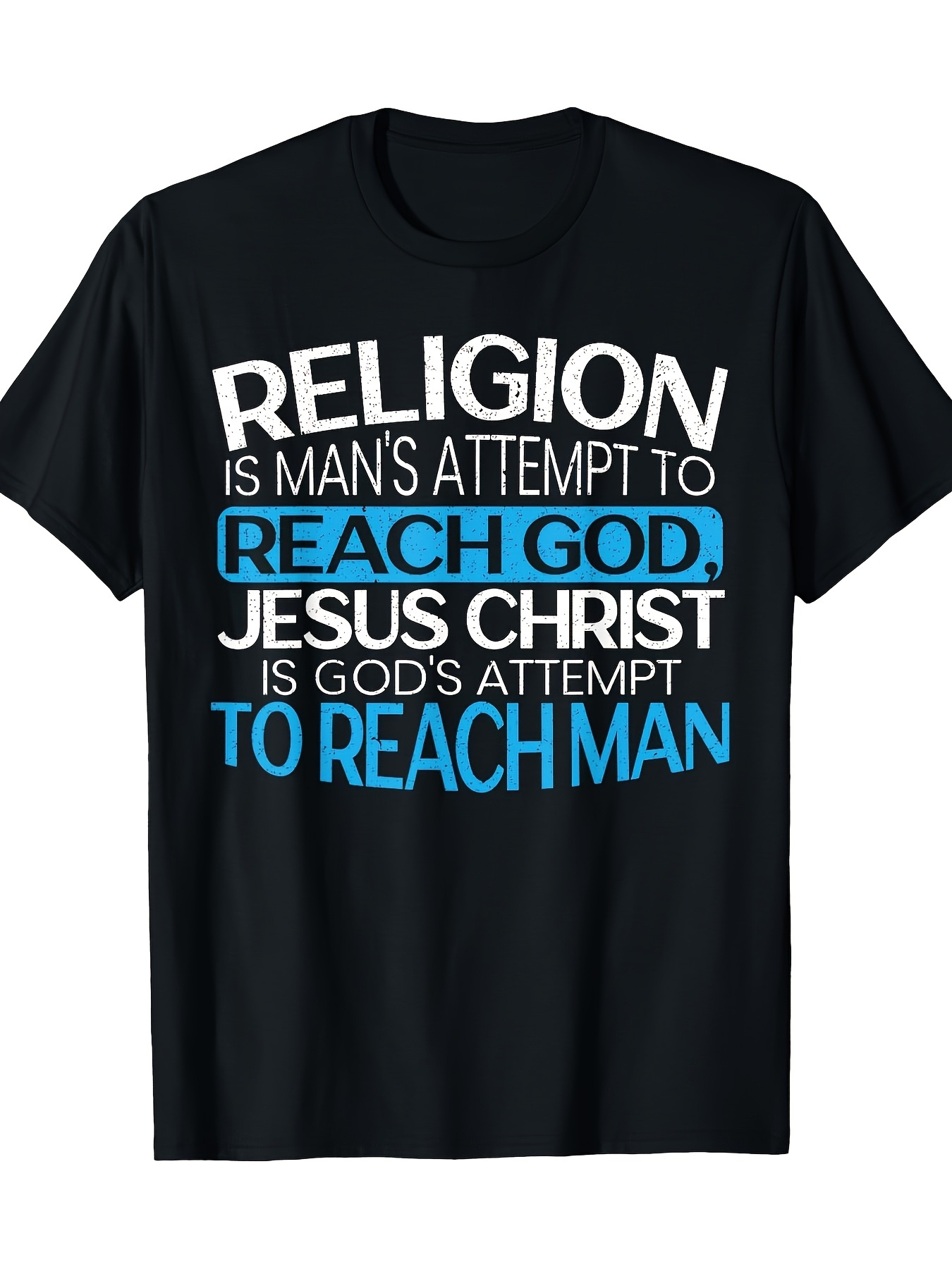 Men's Graphic T-Shirt Religion Jesus Christ Lettering With Inspiring Blue And White Typography On T Shirt