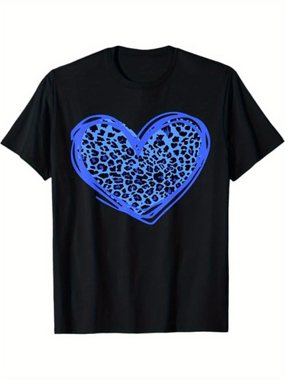 Men's Graphic T-Shirt Vivid Blue Leopard Print Patterned Heart