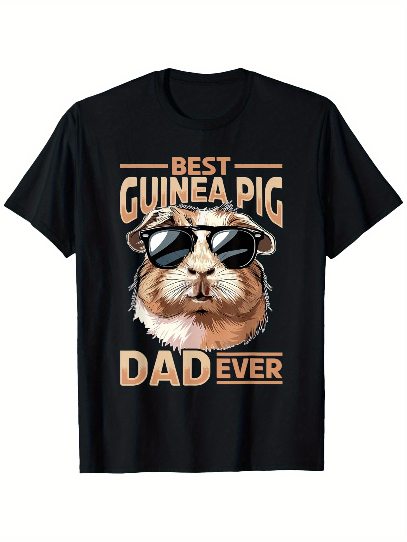 Men's Graphic T-Shirt Best Guinea Pig Dad Ever With Sunglasses Detailed Furry Animal Illustration