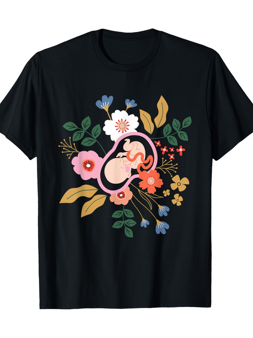 Men's Graphic T-Shirt Playful Pink Squirrel Resting Among Colorful Blossoming Wildflowers