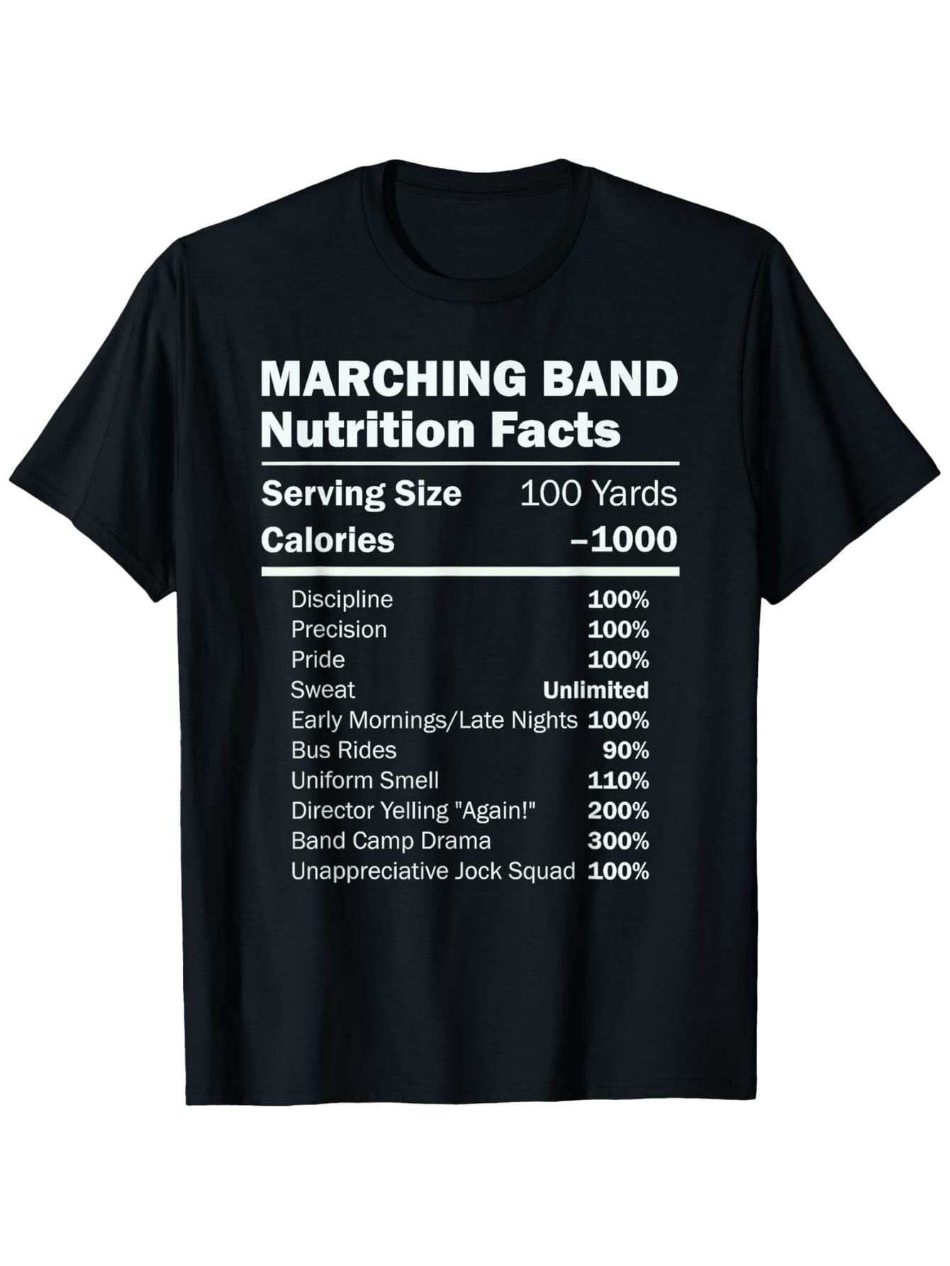 Men's Graphic T-Shirt Marching Band Nutrition Facts Humorous Ingredients With Typographic White Print T Shirt