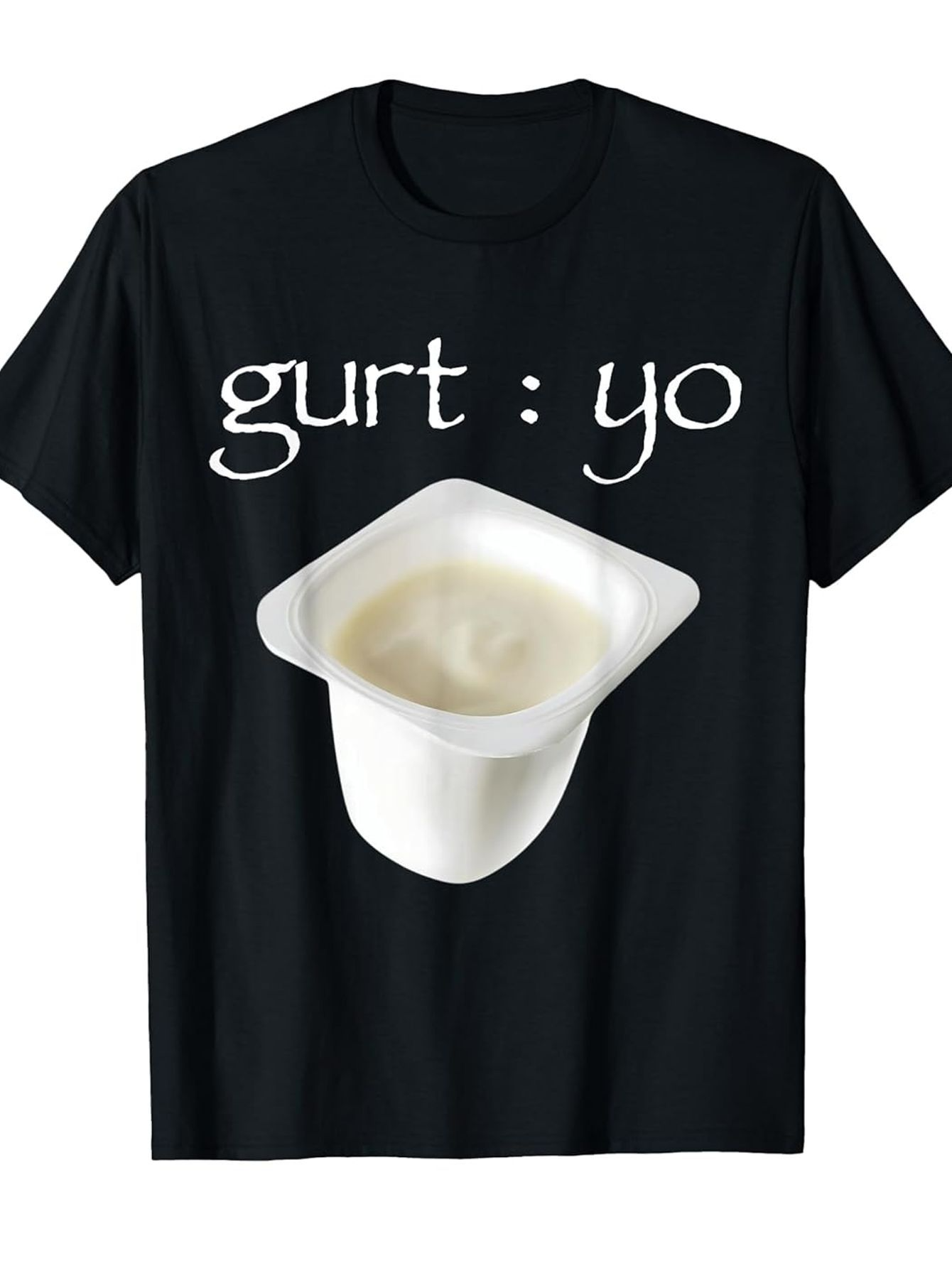 Men's Graphic T-Shirt Gurt Yo White Plastic Yogurt Cup With Creamy Swirl Printed On Black Shirt