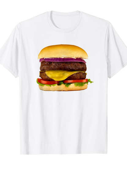 Men's Graphic T-Shirt Juicy Cheeseburger With Fresh Lettuce And Bright Tomato Under Soft Bun Hamburger