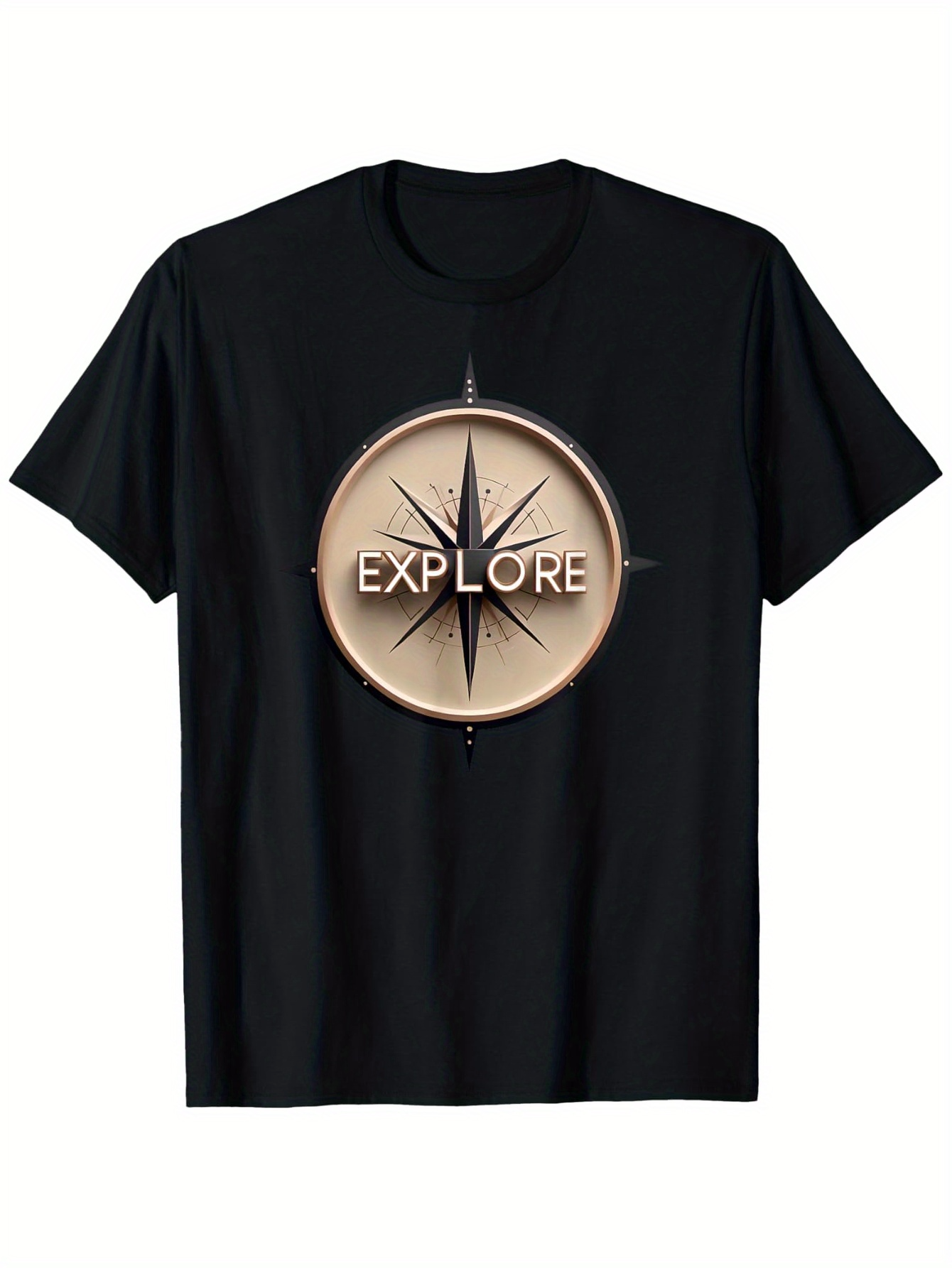 Men's Graphic T-Shirt Explore Vintage Golden Compass Design With Shaded Star Accents Compass