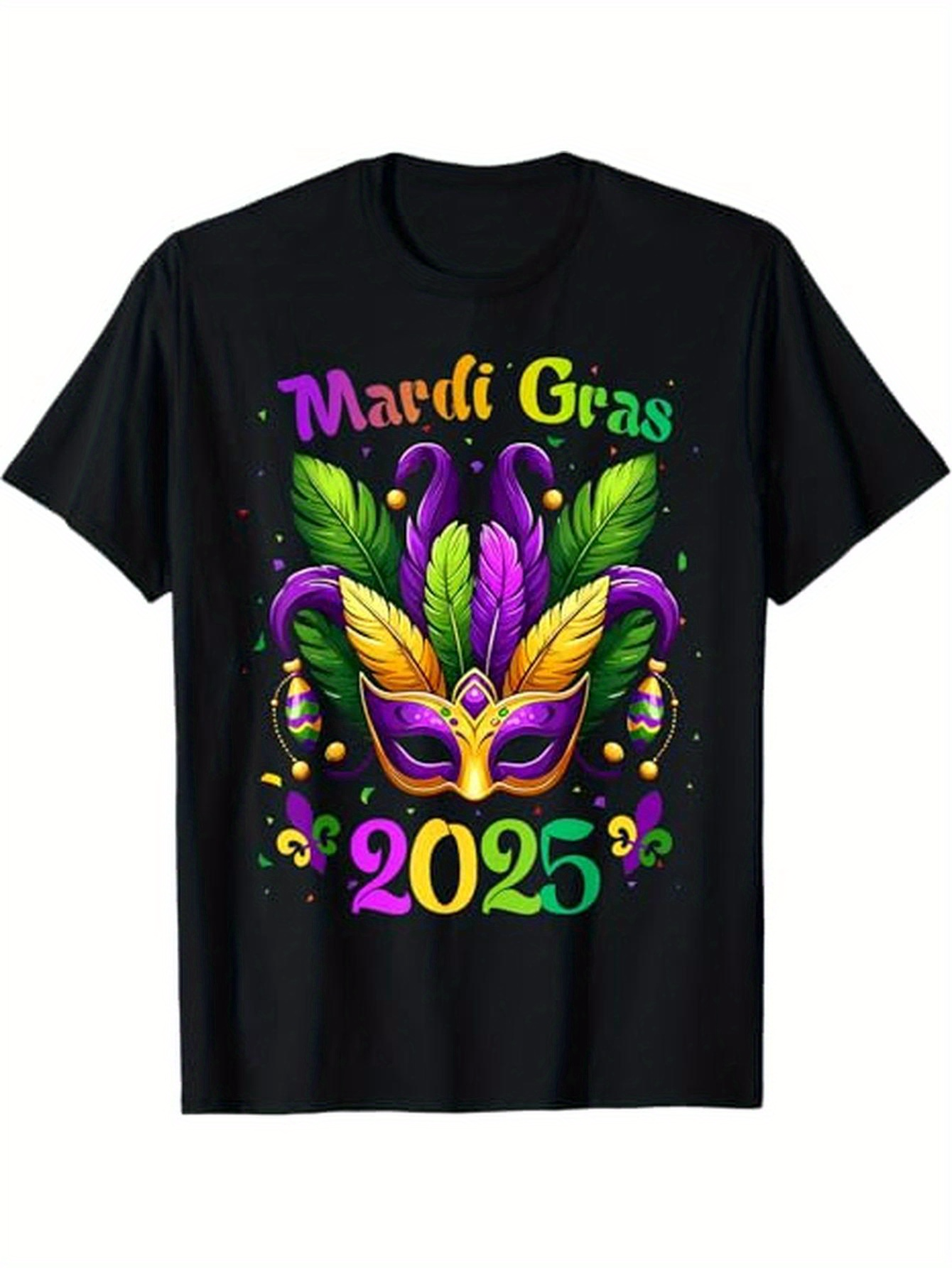 Men's Graphic T-Shirt Mardi Gras 2025 Vibrant Feather Mask With Beads And Festive Decorations Mask