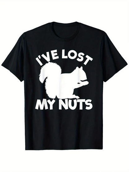 Men's Graphic T-Shirt Ive Lost My Nuts Large White Squirrel Graphic With Bold Playful Statement