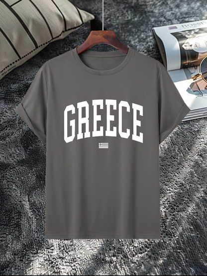 Men's Graphic T-Shirt Greece Bold Letters On Plain Cotton T Shirt