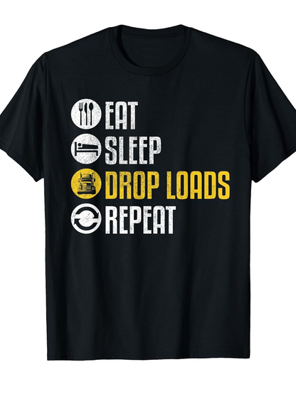 Men's Graphic T-Shirt Eat Sleep Drop Loads Repeat Lettering With Playful Iconography T Shirt