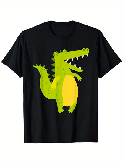 Men's Graphic T-Shirt Cheerful Green Cartoon Animal Standing Crocodile