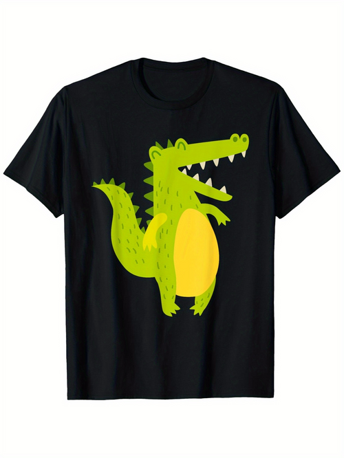 Men's Graphic T-Shirt Cheerful Green Cartoon Animal Standing Crocodile