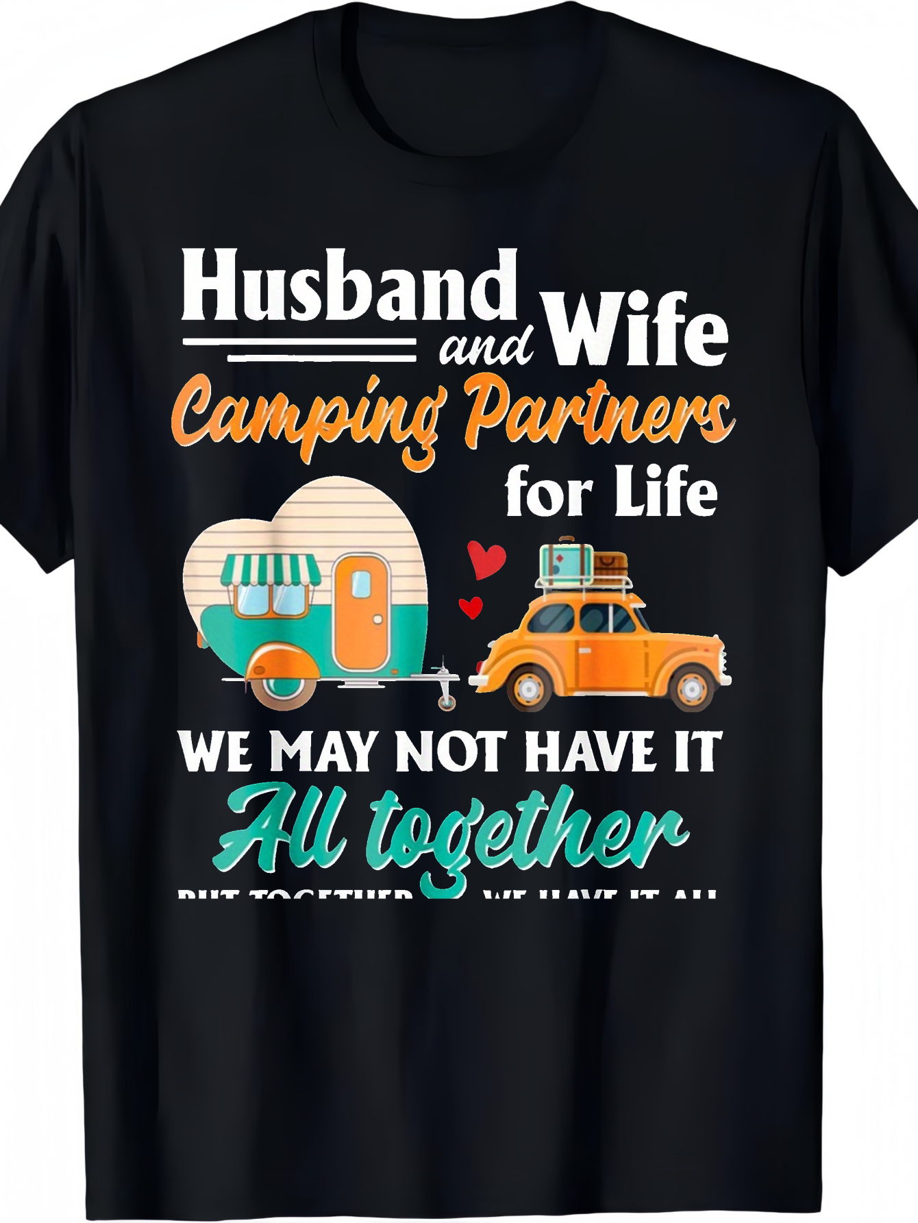 Men's Graphic T-Shirt Husband And Wife Vintage Car With Camper Heart Design Under Playful Lettering