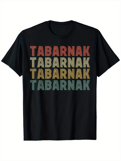 Men's Graphic T-Shirt Multicolor Stacked Bold Letters On Black Cotton Tabarnak