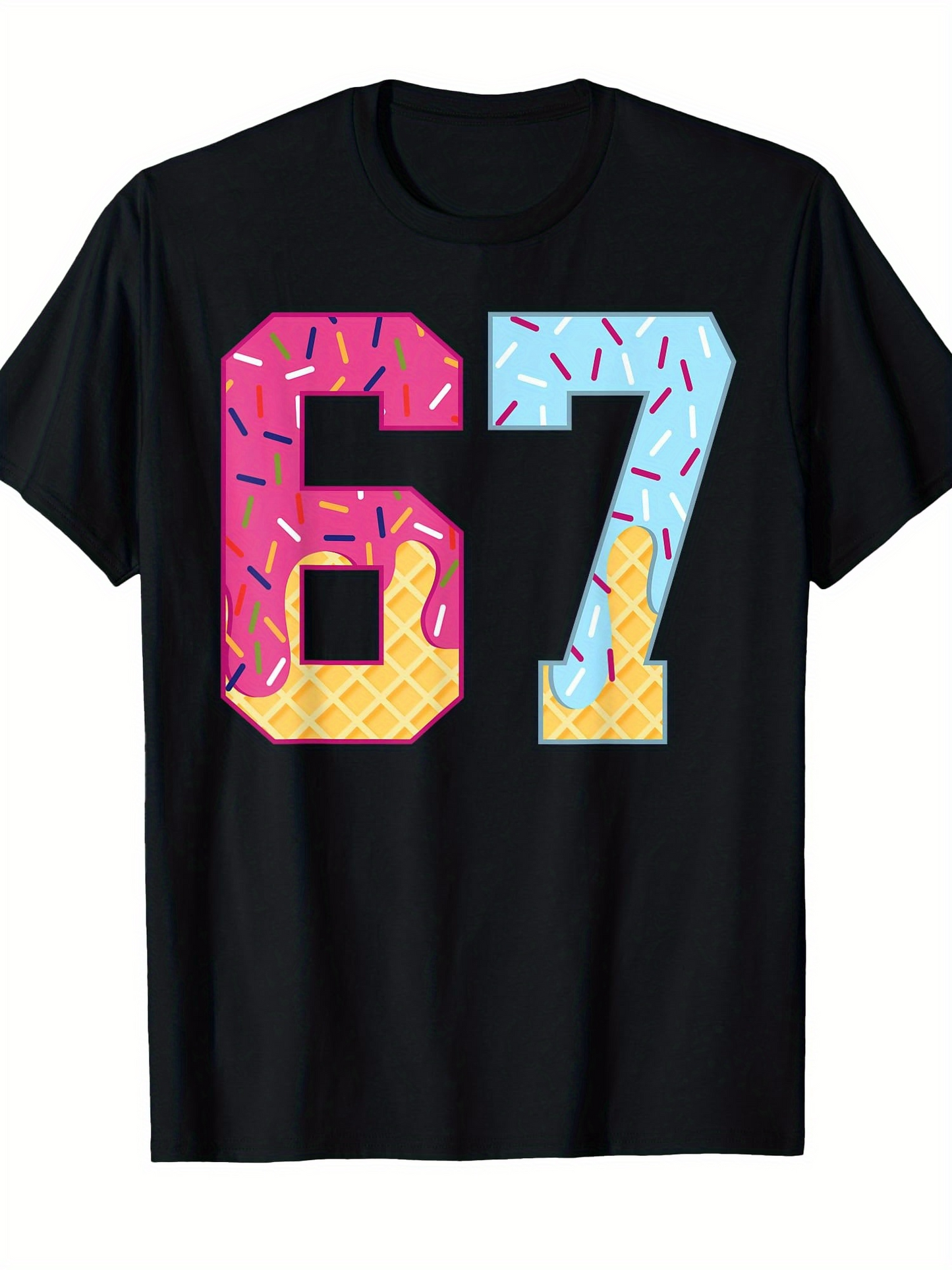 Men's Graphic T-Shirt Colorful Sprinkles And Waffle Patterned Number Sixty Seven