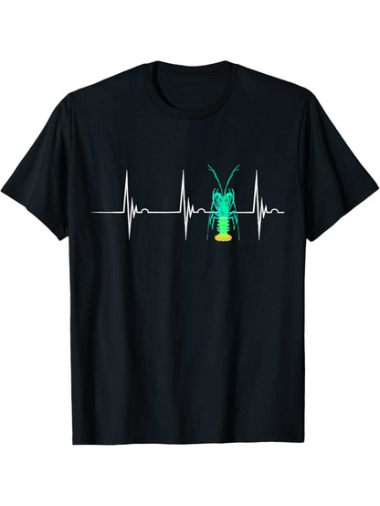 Men's Graphic T-Shirt Heartbeat Line With Vibrant Insect Resting On Black Shirt Cricket