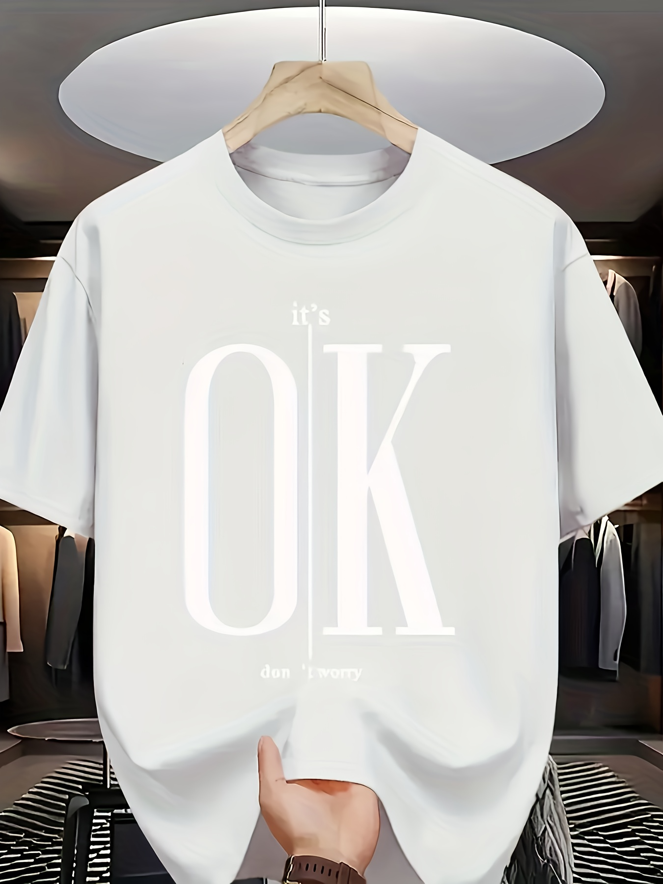 Men's Graphic T-Shirt Minimalist Bold Lettering With Subtle Vertical Accent OK