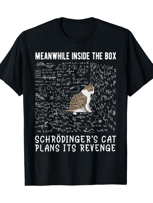 Men's Graphic T-Shirt Meanwhile Inside The Box With Physics Scribbles Surrounding A Tabby Cat