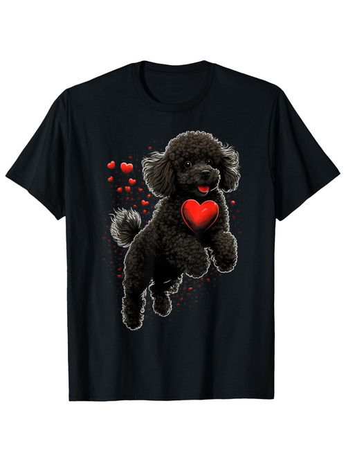 Men's Graphic T-Shirt Playful Poodle Surrounded By Floating Red Hearts Poodle
