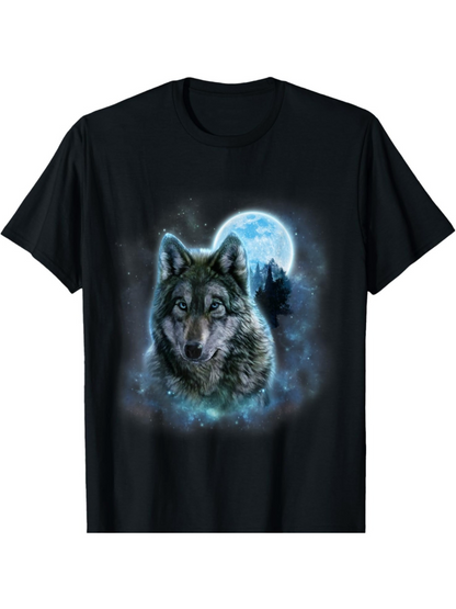 Men's Graphic T-Shirt Mystical Night With Glowing Full Moon And Luminous Mist Wolf