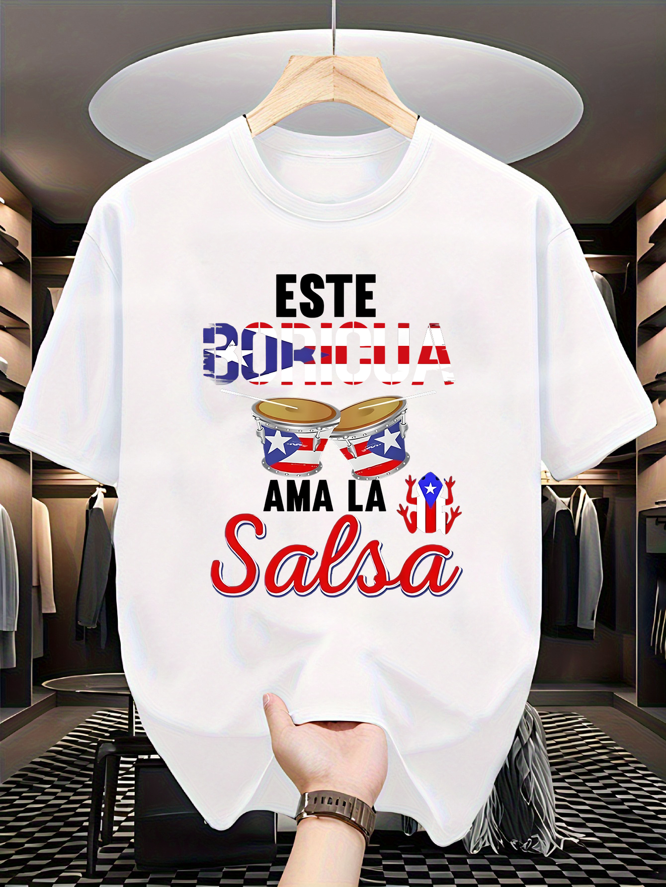 Men's Graphic T-Shirt Colorful Music Notes With Star Print Surrounding Salsa Drums