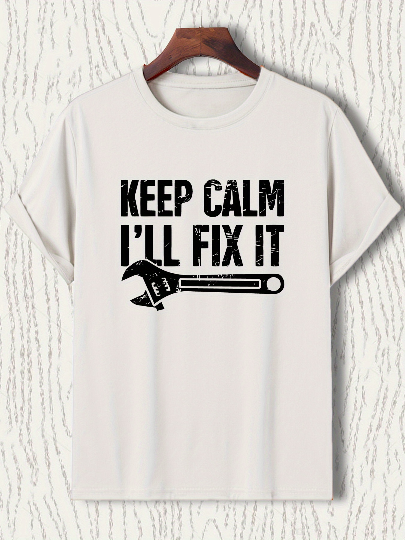 Men's Graphic T-Shirt Keep Calm I Will Fix It With Bold Wrench Drawing Graphic Tool