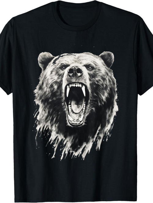 Men's Graphic T-Shirt Wild Roaring Power With Fierce Energy Detailed Grizzly Bear Head