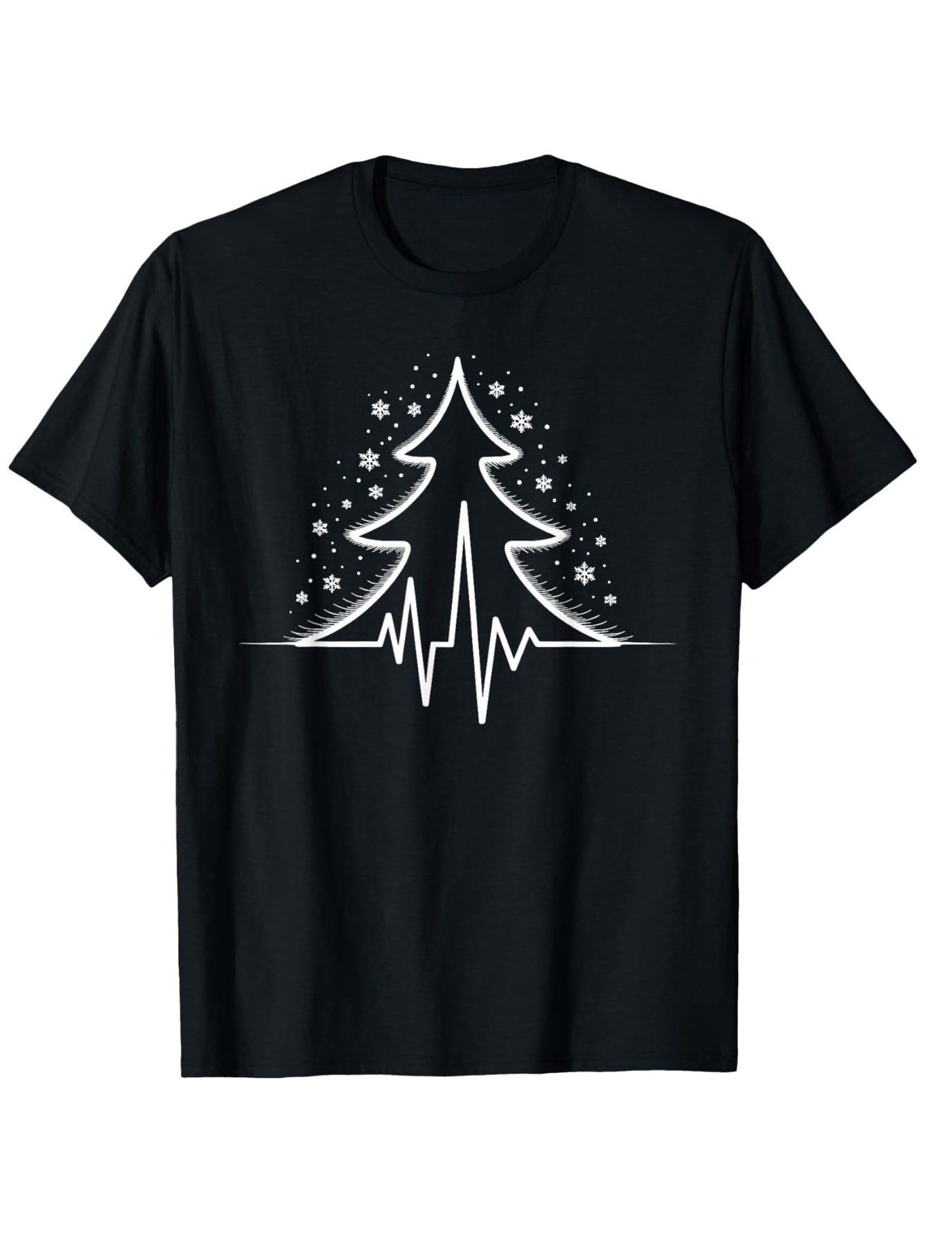 Men's Graphic T-Shirt Heartbeat Line Under Sparkling Snowy Christmas Tree