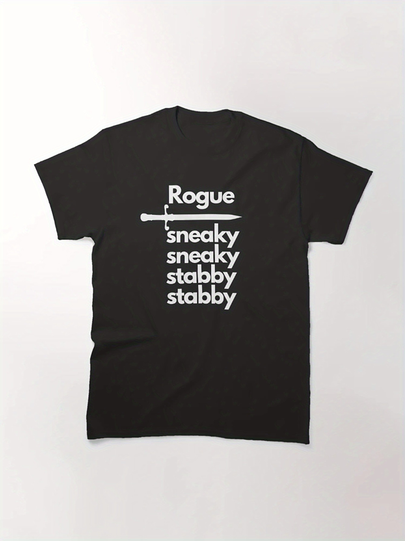 Men's Graphic T-Shirt Rogue With Stylized Dagger Amongst Stacked White Words T Shirt