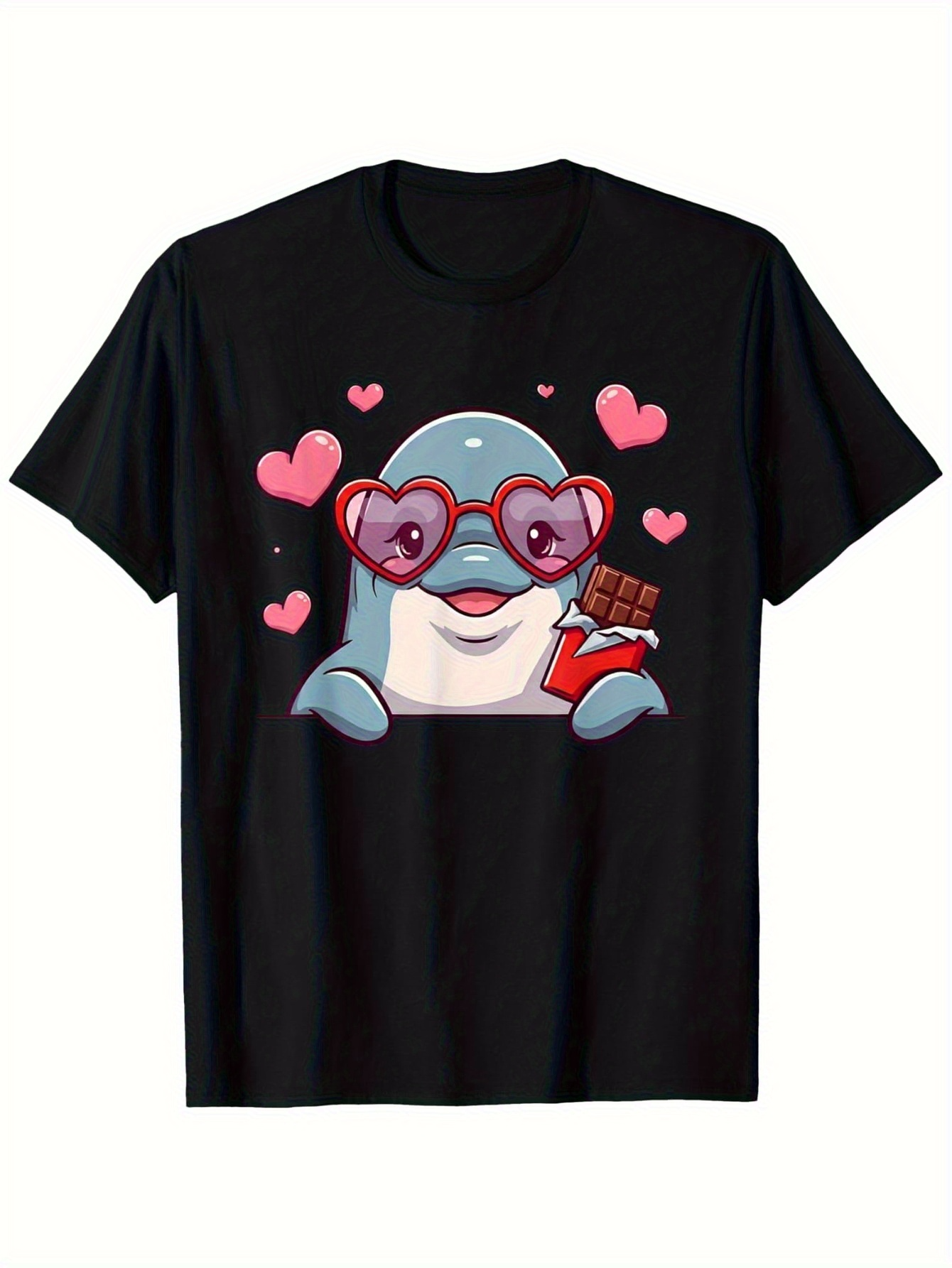 Men's Graphic T-Shirt Adorable Cartoon Dolphin With Heart Shaped Glasses Surrounded By Floating Pink Hearts