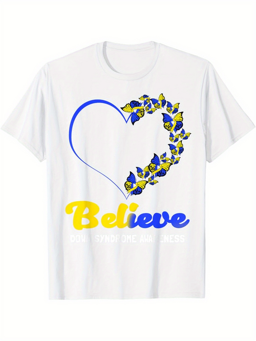 Men's Graphic T-Shirt Believe Vibrant Blue And Gold Butterflies Circling An Open Heart