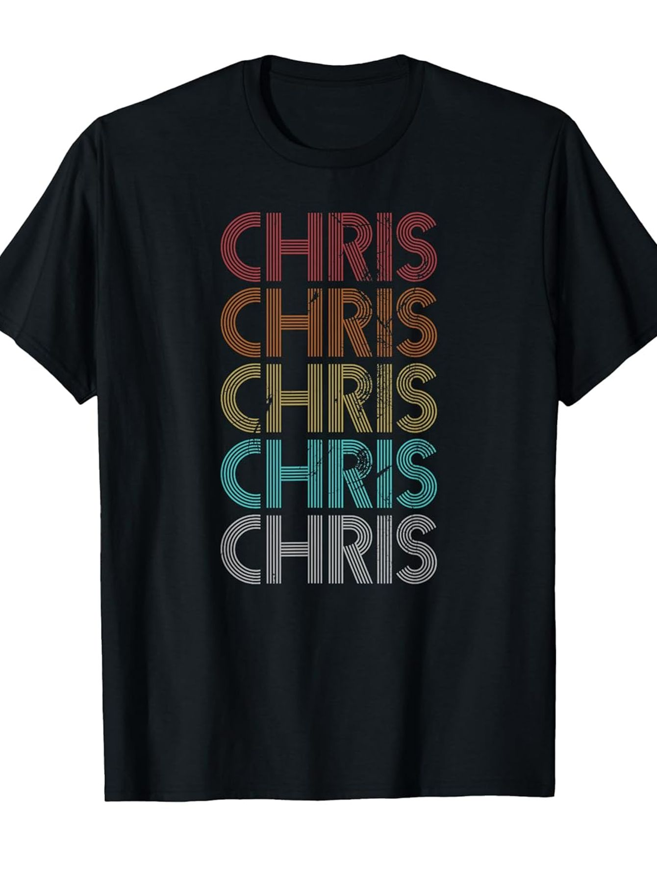 Men's Graphic T-Shirt Multicolor Faded Retro Typography Pattern Stacked Name Chris