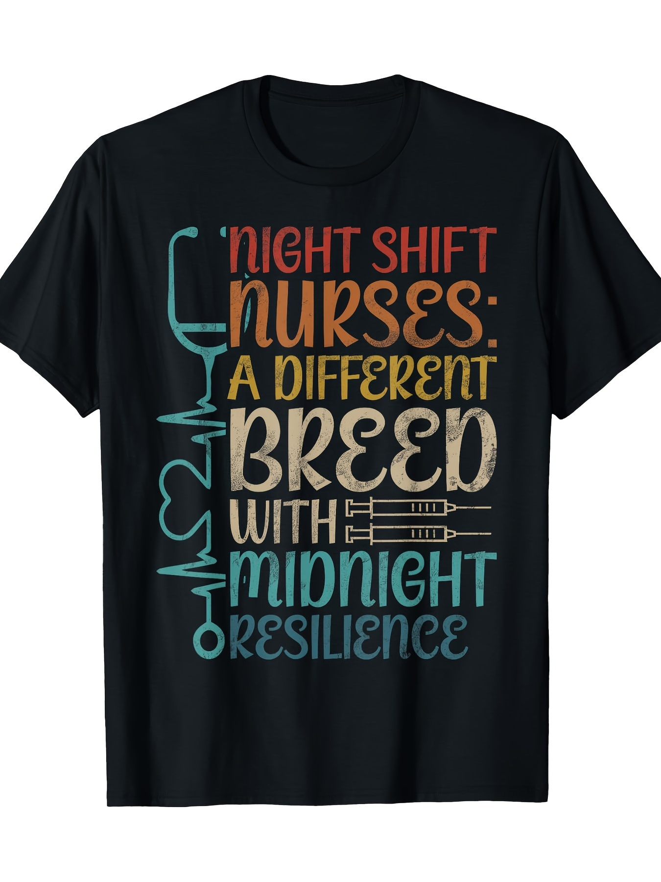 Men's Graphic T-Shirt Night Shift Nurses Midnight Resilience With Medical Tools And Colorful Typography