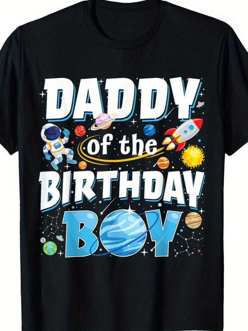 Men's Graphic T-Shirt Daddy Of The Birthday Boy With Planets And Astronauts In Outer Space