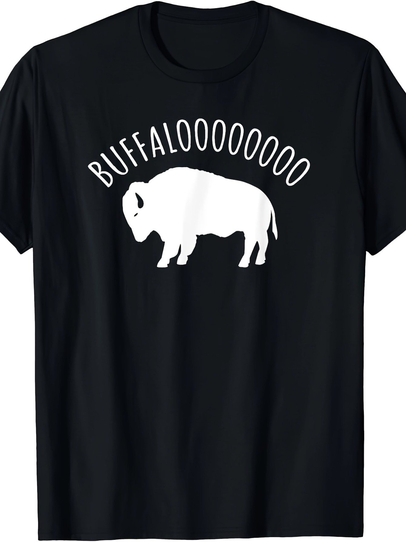 Men's Graphic T-Shirt Buffaloooooooooo With Playful Silhouette Centered On Plain Shirt Buffalo