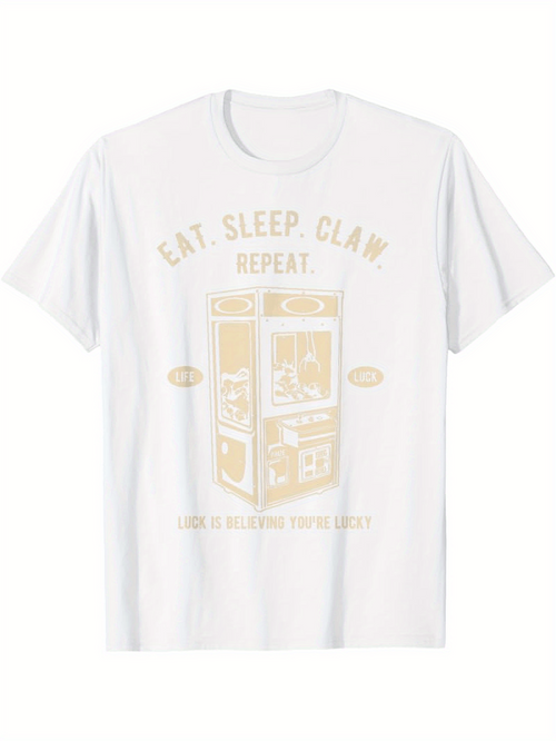 Men's Graphic T-Shirt Eat Sleep Claw Repeat With Line Drawing Of Arcade Machine